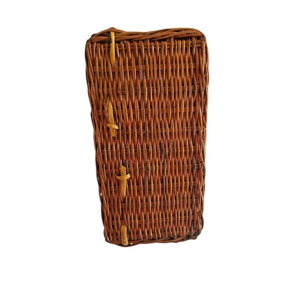 Vintage Coated Wicker Hinged Lidded Basket Stationary Handle Rectangle Storage - Picture 9 of 15